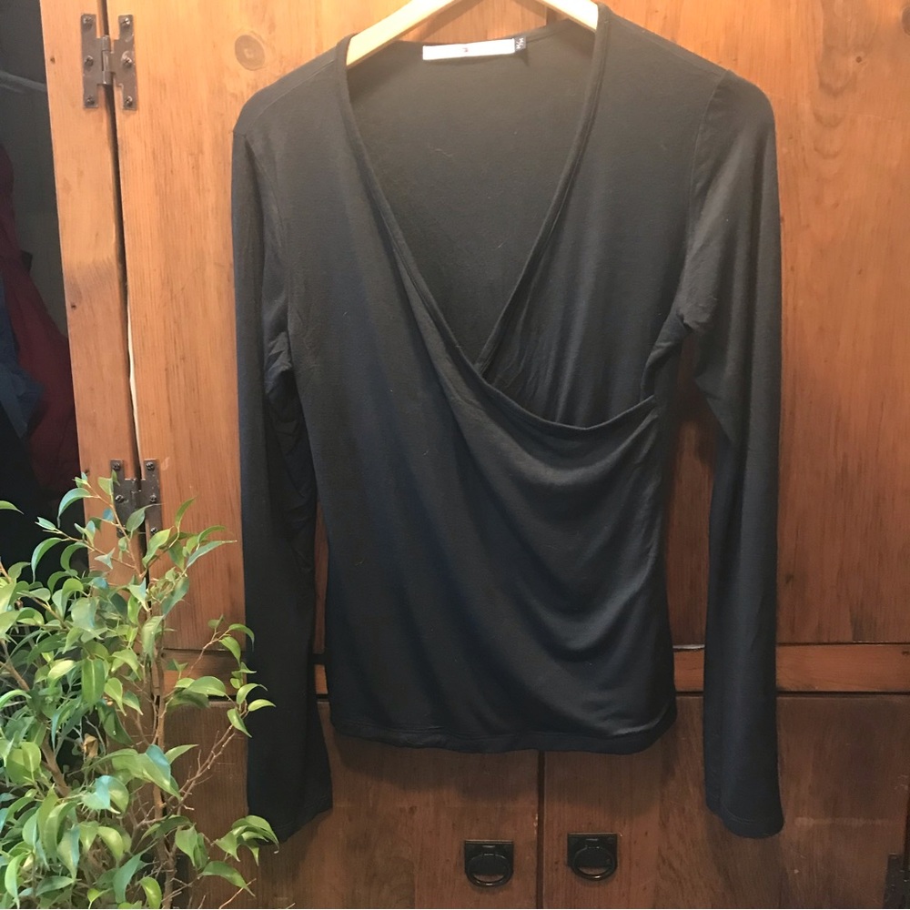 Tommy Hilfiger Navy Blue Cross-Over Top with Flared Sleeves - Size Medium